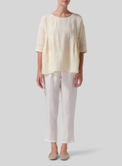 Linen Dropped Shoulder Pleated Box Top