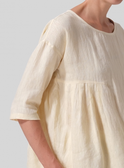 Linen Dropped Shoulder Pleated Box Top