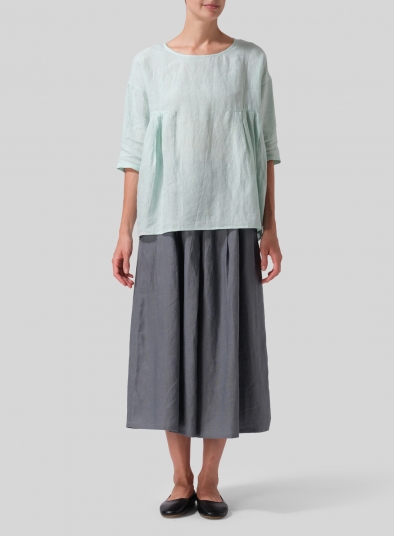 Linen Dropped Shoulder Pleated Box Top