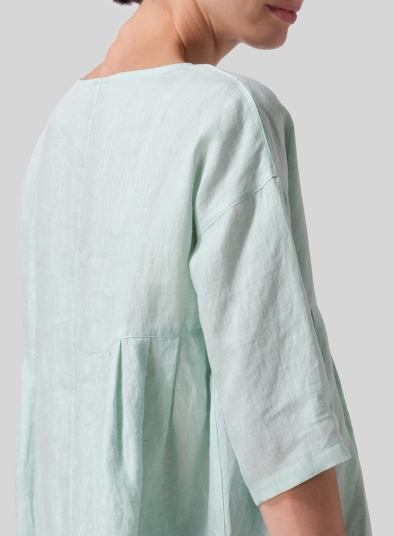 Linen Dropped Shoulder Pleated Box Top