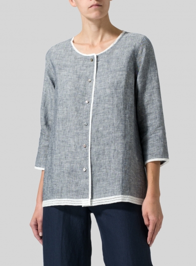 Lightweight Linen Embroidered Hemline Top