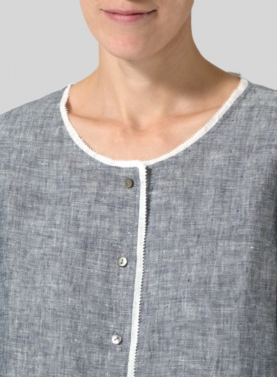 Lightweight Linen Embroidered Hemline Top