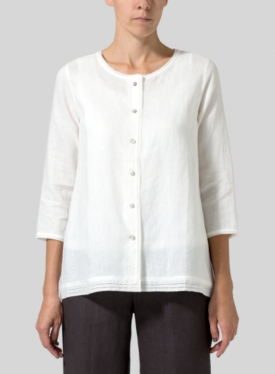 Lightweight Linen Embroidered Hemline Top