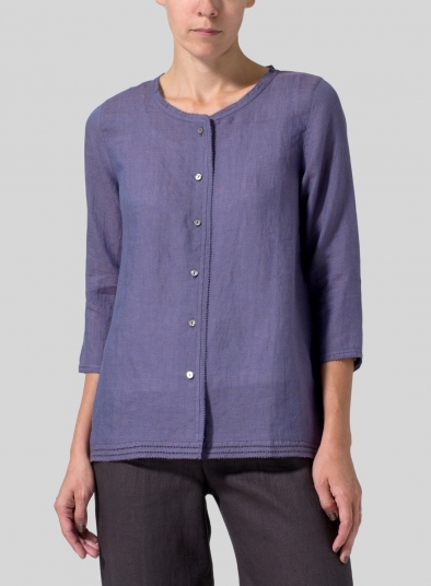 Lightweight Linen Embroidered Hemline Top