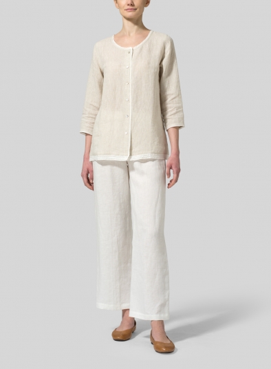 Lightweight Linen Embroidered Hemline Top