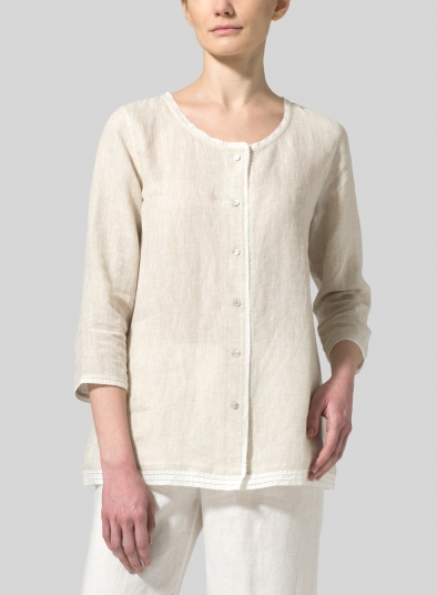 Lightweight Linen Embroidered Hemline Top