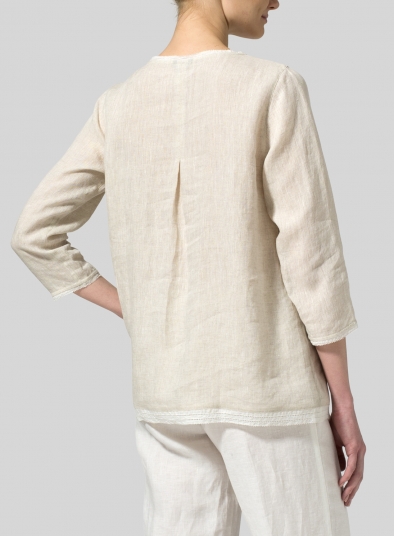 Lightweight Linen Embroidered Hemline Top