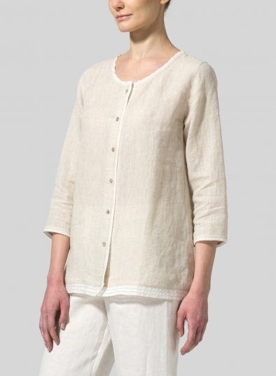 Lightweight Linen Embroidered Hemline Top