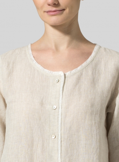 Lightweight Linen Embroidered Hemline Top