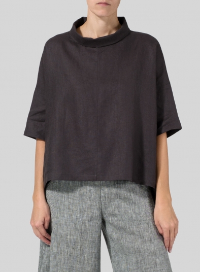 Linen Band Collar Boxy Top