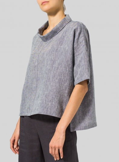 Linen Band Collar Boxy Top