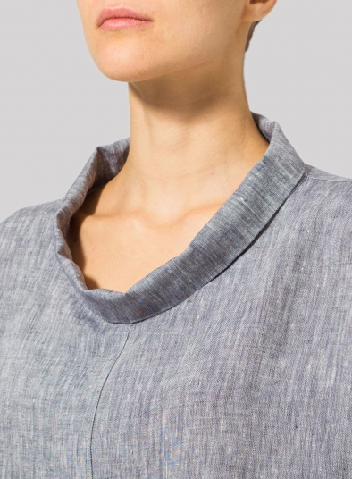 Linen Band Collar Boxy Top