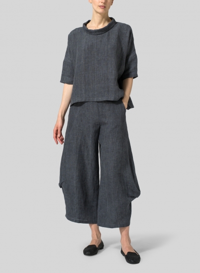 Linen Band Collar Boxy Top