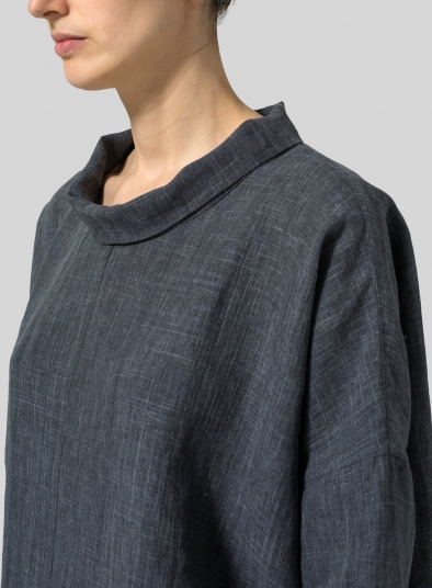 Linen Band Collar Boxy Top