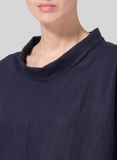 Linen Band Collar Boxy Top