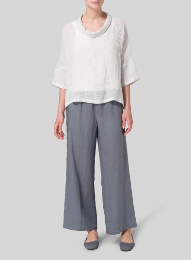 Linen Gauze Band Collar Boxy Top