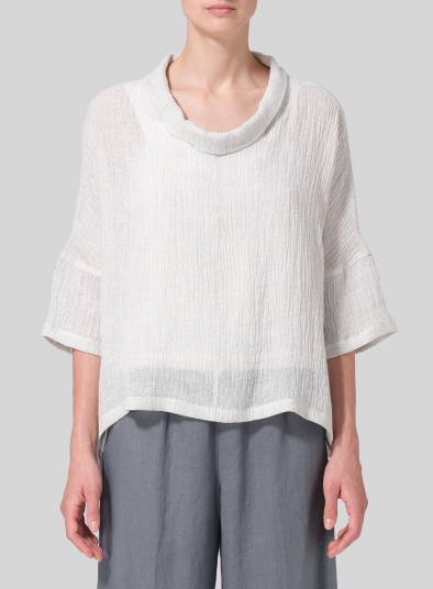 Linen Gauze Band Collar Boxy Top