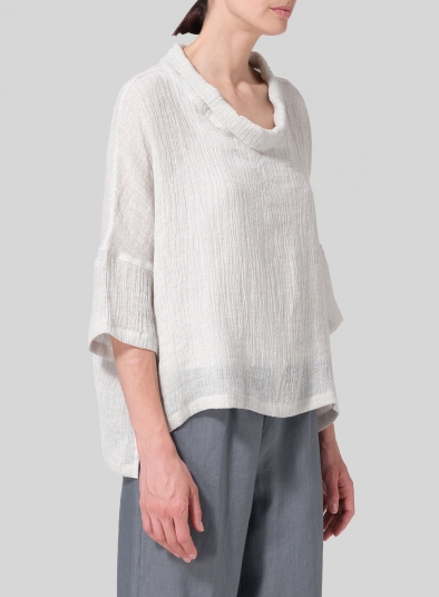 Linen Gauze Band Collar Boxy Top