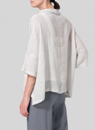 Linen Gauze Band Collar Boxy Top