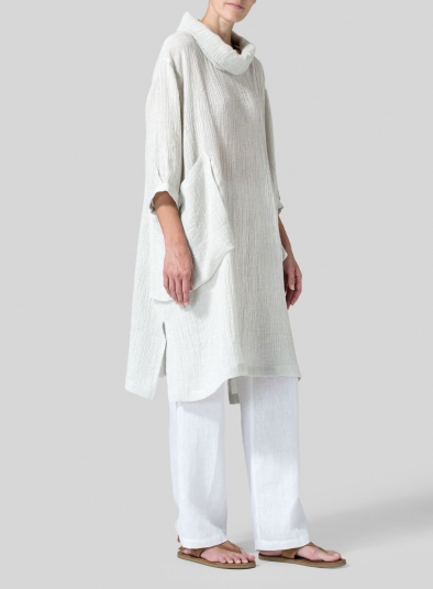 Gauze Linen Cowl Neck Oversized Tunic