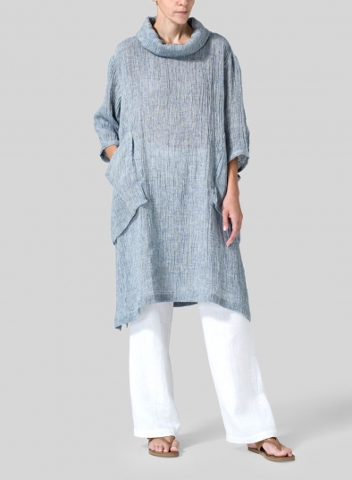 Gauze Linen Cowl Neck Oversized Tunic