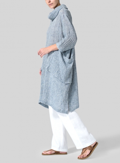 Gauze Linen Cowl Neck Oversized Tunic