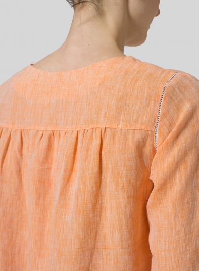 Linen Regular Fit Embroidered V-Neck Top