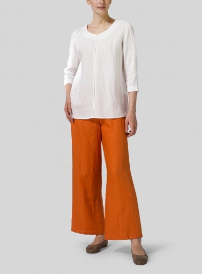 Linen Regular Fit Embroidered V-Neck Top