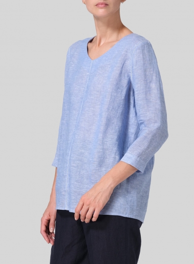 Linen Regular Fit Embroidered V-Neck Top