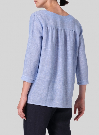 Linen Regular Fit Embroidered V-Neck Top