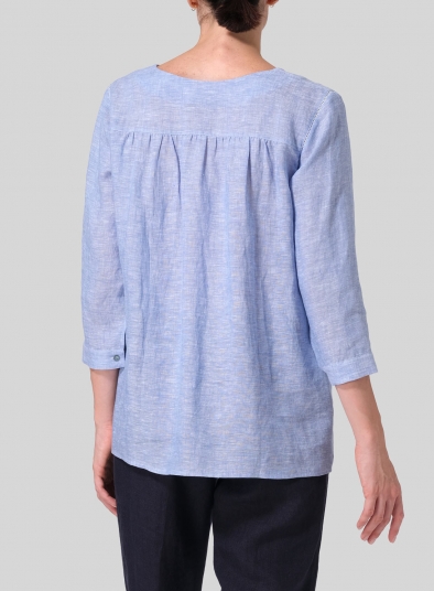 Linen Regular Fit Embroidered V-Neck Top