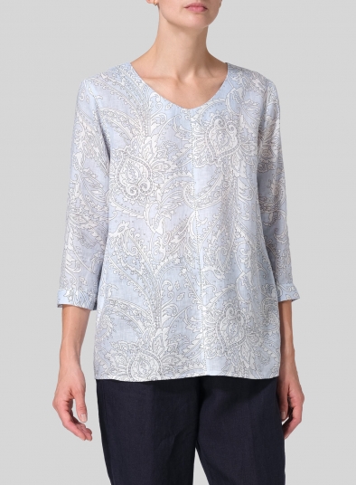 Linen Regular Fit Embroidered V-Neck Top