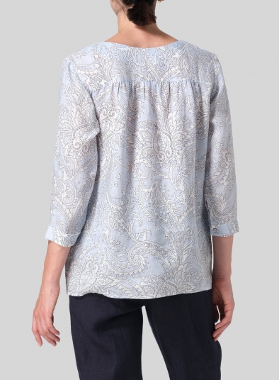 Linen Regular Fit Embroidered V-Neck Top