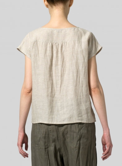 Linen Cap-sleeve Pullover Top
