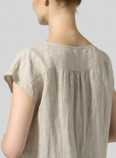 Linen Cap-sleeve Pullover Top
