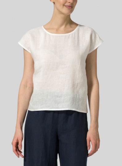 Linen Cap-sleeve Pullover Top