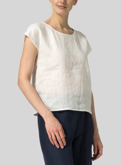 Linen Cap-sleeve Pullover Top