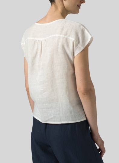 Linen Cap-sleeve Pullover Top