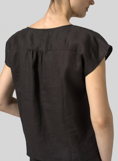 Linen Cap-sleeve Pullover Top