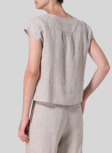 Linen Cap-sleeve Pullover Top