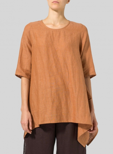 Linen Half Sleeves Handkerchief Hem Tunic