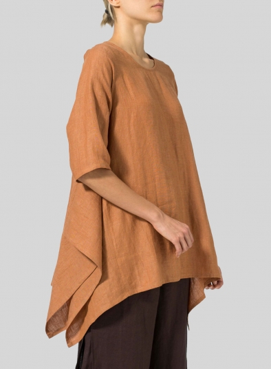 Linen Half Sleeves Handkerchief Hem Tunic