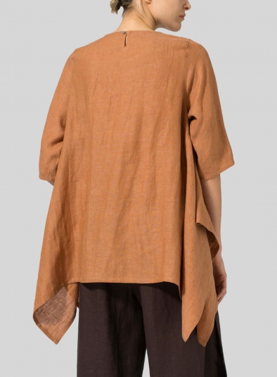 Linen Half Sleeves Handkerchief Hem Tunic