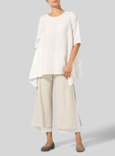 Linen Half Sleeves Handkerchief Hem Tunic