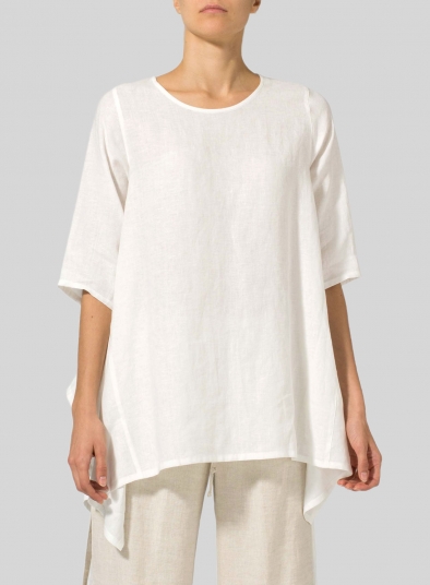 Linen Half Sleeves Handkerchief Hem Tunic