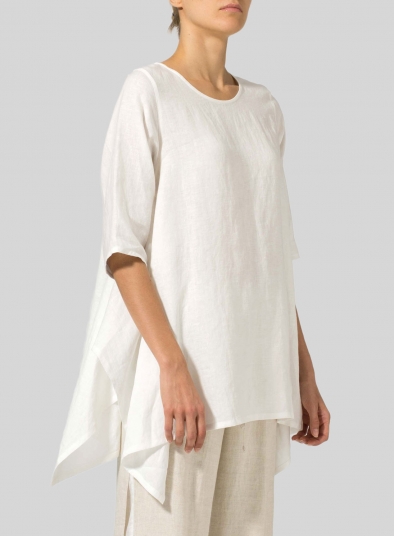 Linen Half Sleeves Handkerchief Hem Tunic