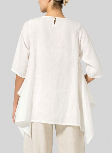 Linen Half Sleeves Handkerchief Hem Tunic