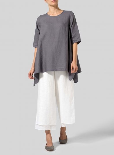 Linen Half Sleeves Handkerchief Hem Tunic