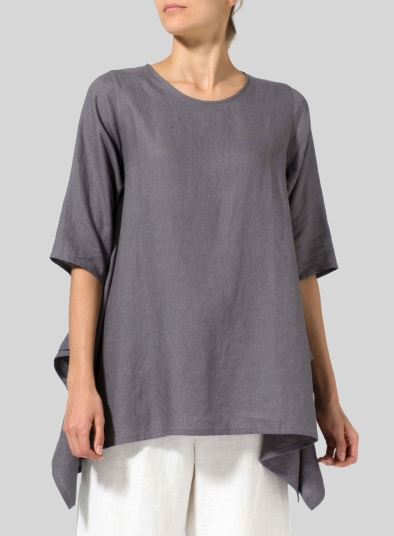 Linen Half Sleeves Handkerchief Hem Tunic