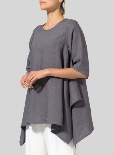 Linen Half Sleeves Handkerchief Hem Tunic